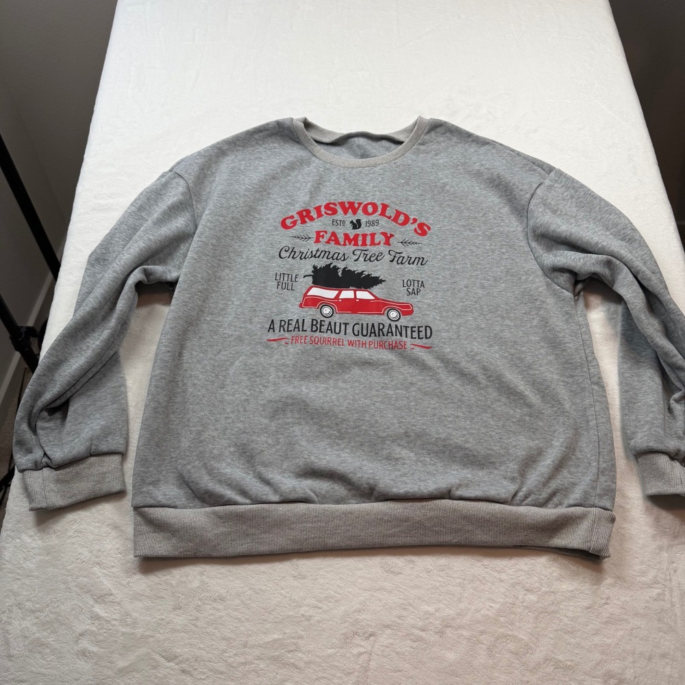 Griswold Family Christmas Tree Farm Sweatshirt Unisex‎ XL Grey Excellent Graphic